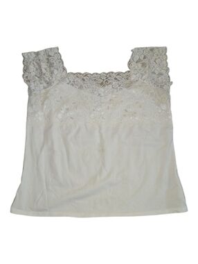Roxie B Lace Trim Sleeveless Women's Top in Cream Size L